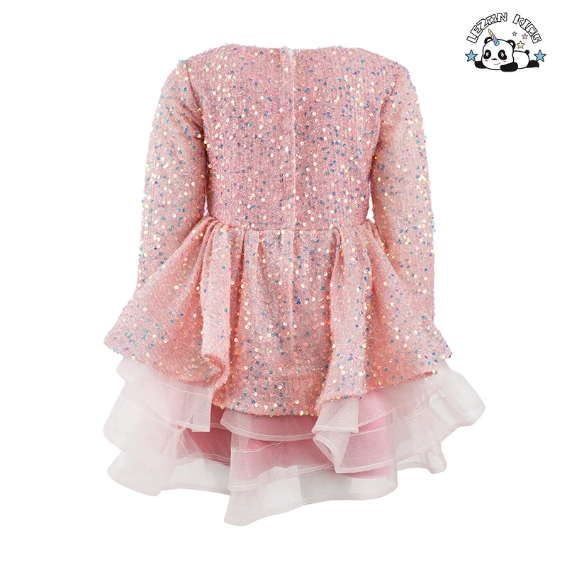 LEZONKIDS - Sequins Mesh Girls Tutu Dress Princess Vintage Long Sleeve Wedding Party Birthday Tutu Dress